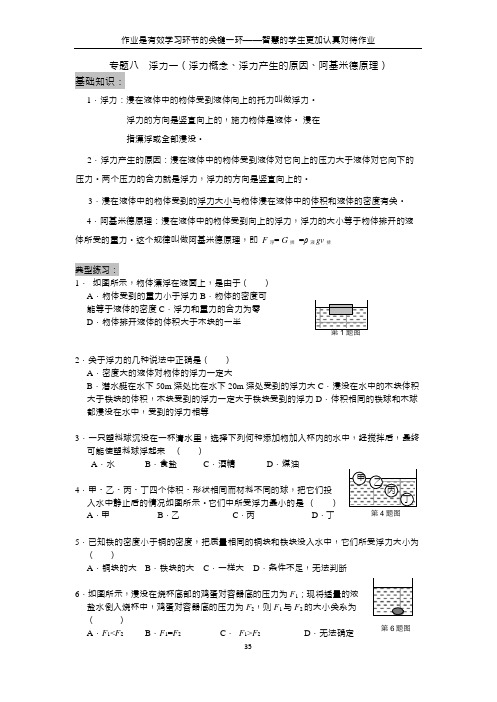 北京市人大附中2018届初三寒假物理作业 浮力