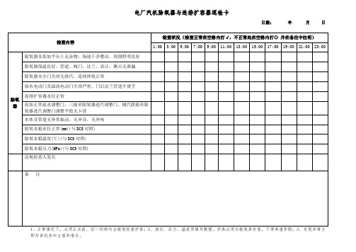 电厂汽机除氧器与连排扩容器巡检卡