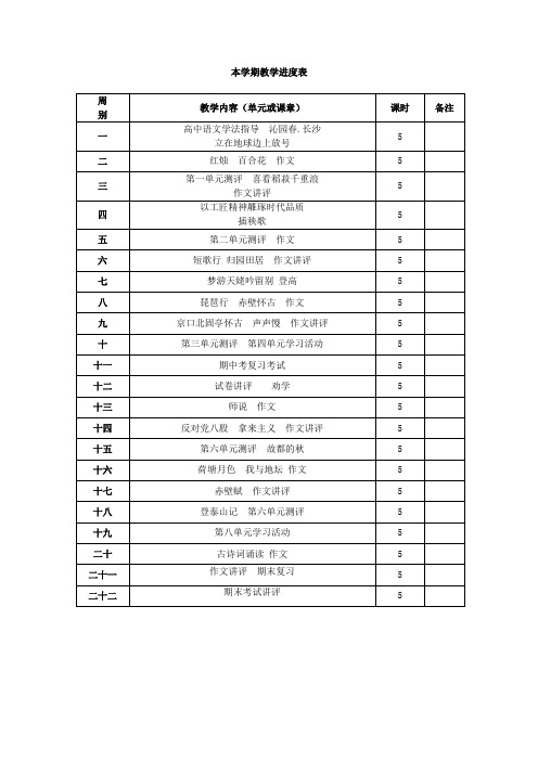 统编版新教材高中语文必修上教学进度表