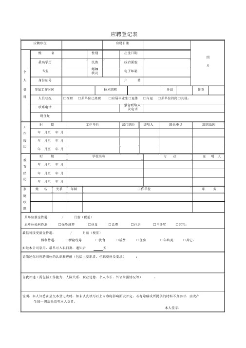 (完整版)教育培训机构HR常用表格—应聘登记表