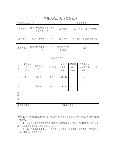 混凝土交货检验记录