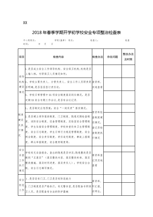 年春季学期开学初学校安全专项整治检查表