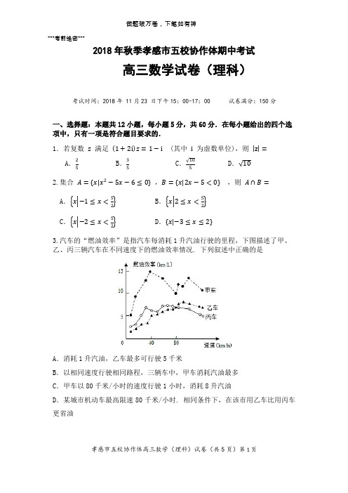 湖北省孝感市重点高中协作体2019届高三上学期期中联考考试 理科数学(PDF版含答案)