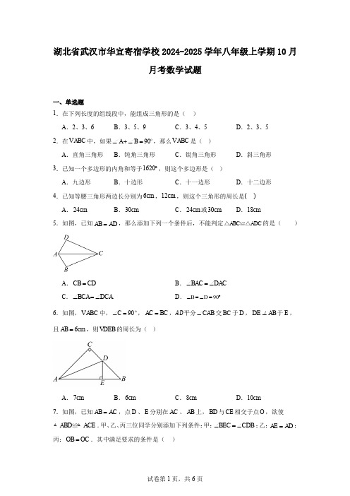 湖北省武汉市华宜寄宿学校2024-2025学年八年级上学期10月月考数学试题