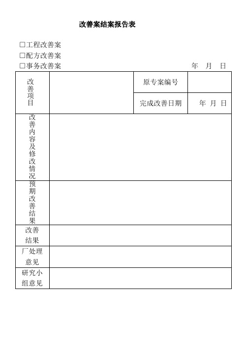 企业常用改善案结案报告表