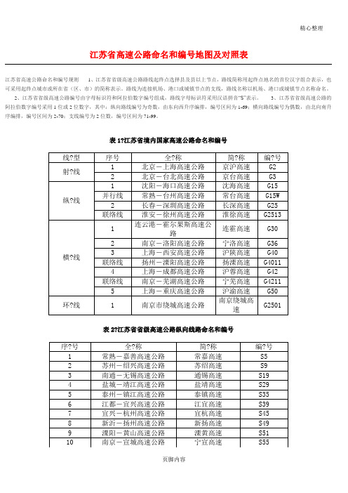 江苏省高速公路命名和编号地图及对照表