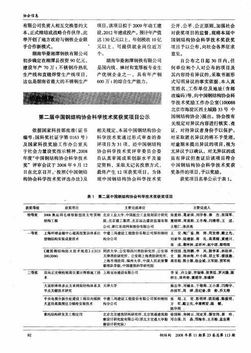 第二届中国钢结构协会科学技术奖获奖项目公示