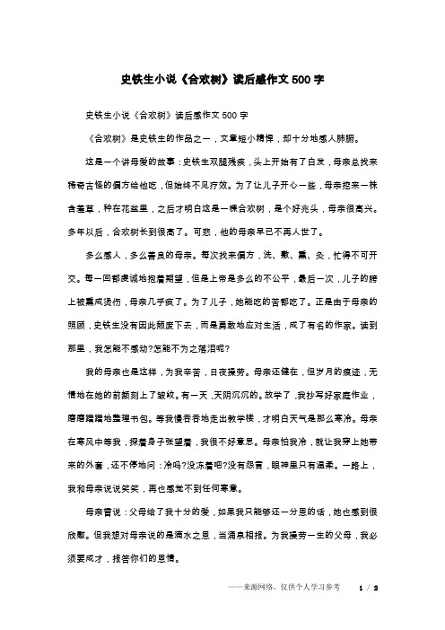 史铁生小说《合欢树》读后感作文500字