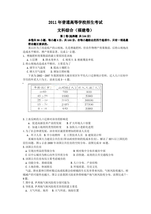 2011年高考试题——文综(福建卷)精校版含答案