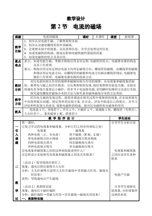 苏科版-物理-九年级下册-16.2 电流的磁场 (教学设计)