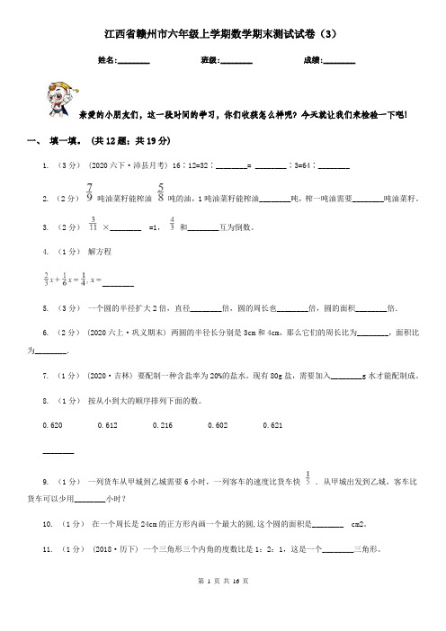 江西省赣州市六年级上学期数学期末测试试卷(3)