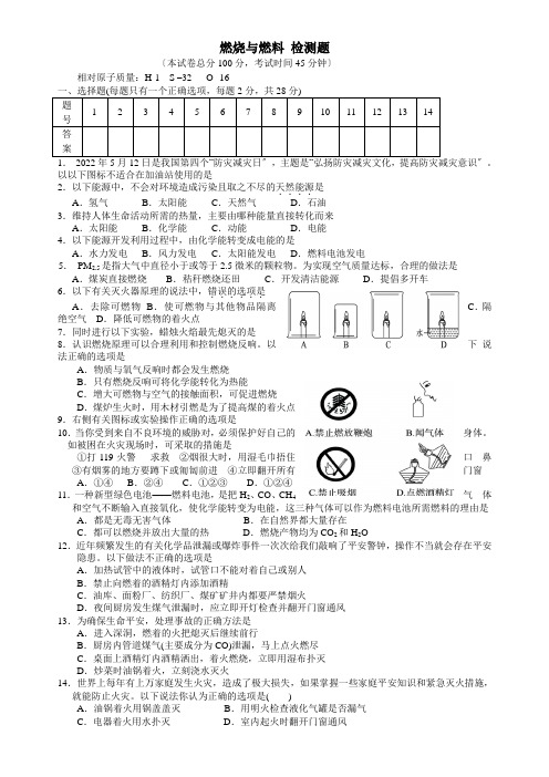 (新)鲁教版化学九上燃烧与燃料 检测题(附答案)