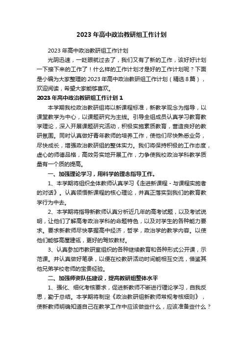 2023年高中政治教研组工作计划（精选8篇）