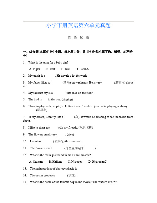 小学下册O卷英语第六单元真题