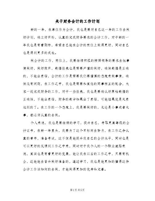 关于财务会计的工作计划(三篇)