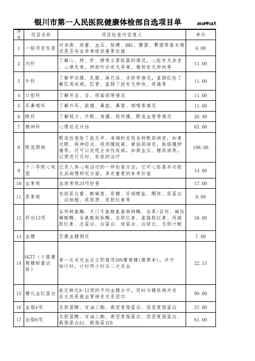 银川体检项目及收费单