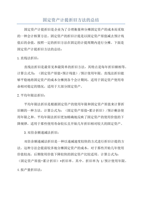 固定资产计提折旧方法的总结