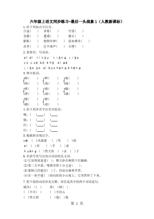 六年级上语文同步练习最后一头战象1_人教新课标-精选教学文档