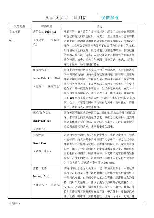 常见精酿啤酒种类(一类特选)