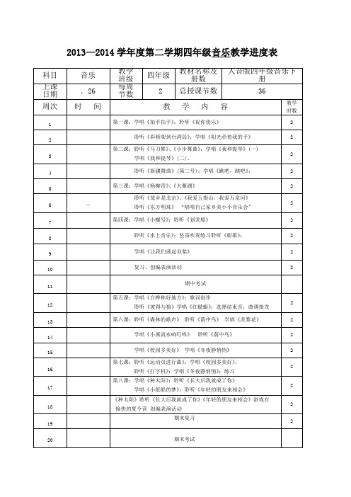 新人音版小学四年级下册音乐教案课程全册