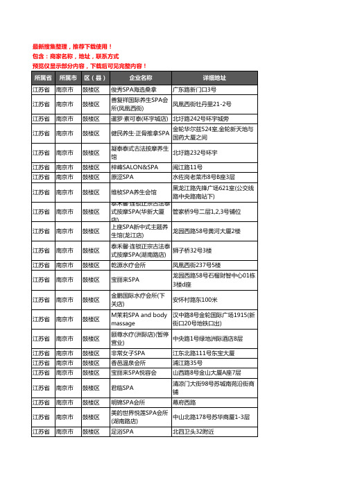 新版江苏省南京市鼓楼区SPA企业公司商家户名录单联系方式地址大全77家