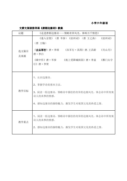 小学语文六年级群文阅读指导课《唐朝边塞诗》