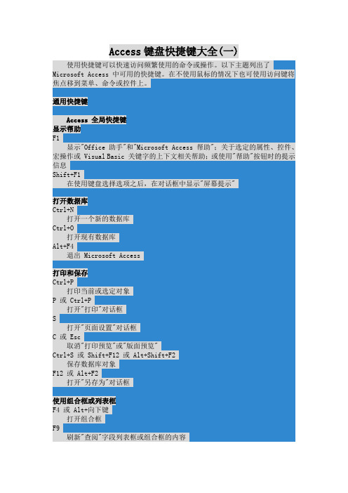 Access键盘快捷键大全