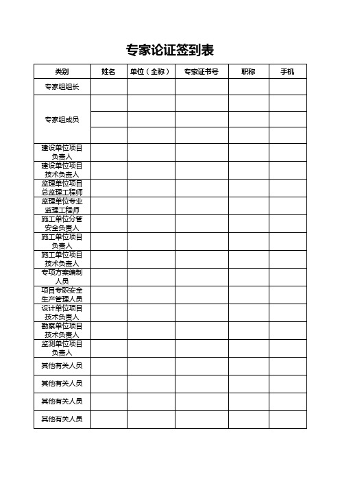 专家论证会签到表