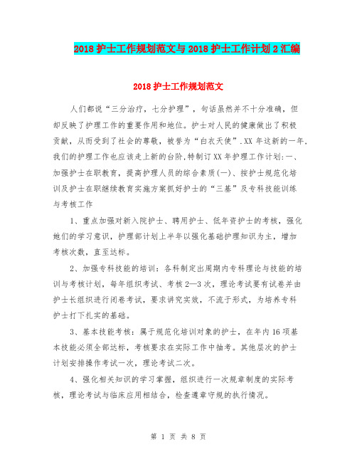 2018护士工作规划范文与2018护士工作计划2汇编.doc