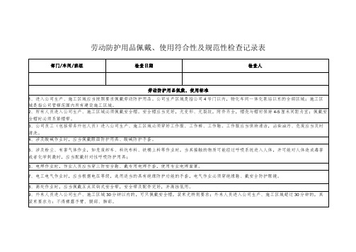 劳动防护用品佩戴、使用符合性及规范性检查记录表