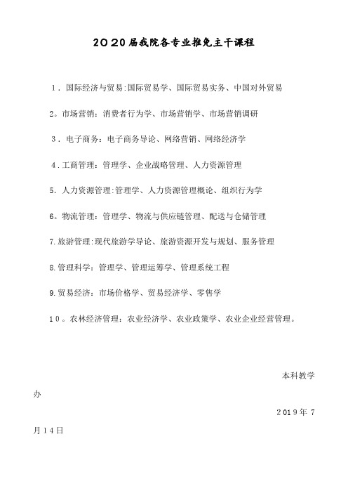 届我院各专业推免主干课程.doc