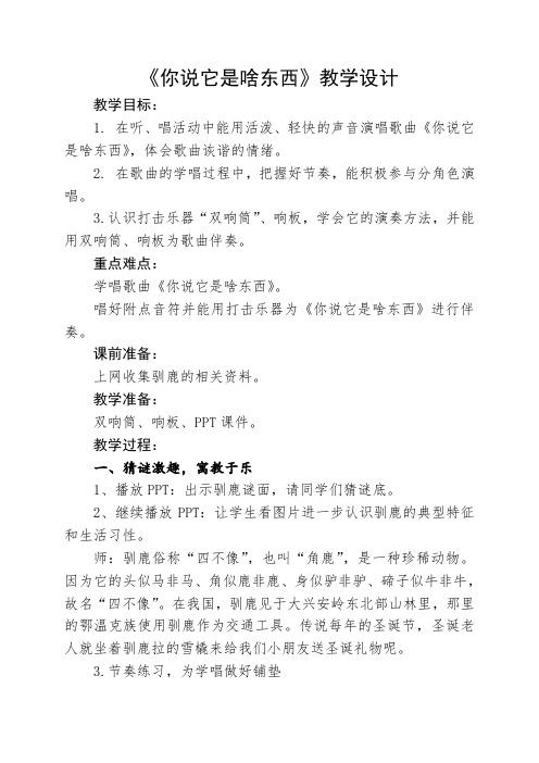 一年级下册音乐教案- 第九课 你说它是啥东西|湘艺版