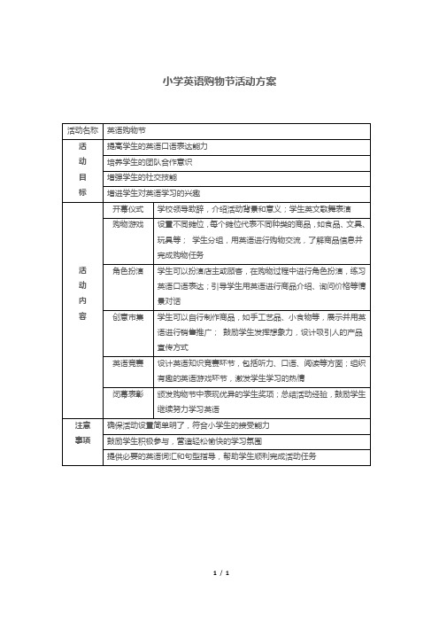 小学英语购物节活动方案