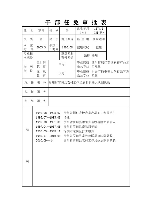 干 部 任 免 审 批 表