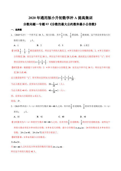 分数问题—专题03《分数的最大公约数和最小公倍数》2020年通用版小升初数学冲A提高集训(解析版)