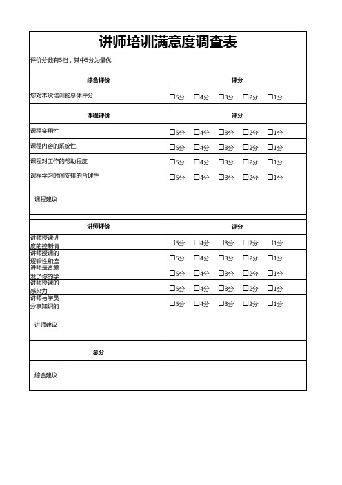 讲师培训满意度调查表EXCEL模板