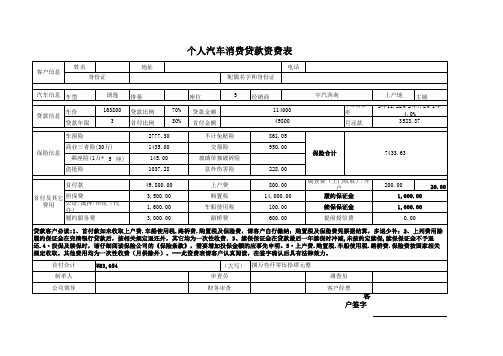 个人汽车消费贷款资费表