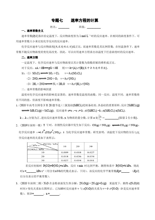 专题七 化学反应原理—— 速率方程