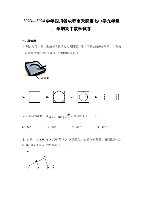 2023—2024学年四川省成都市天府第七中学九年级上学期期中数学试卷