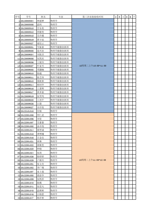 0物理学1班单片机实验3验收时间安排表