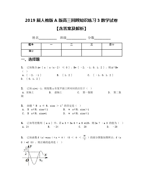 2019届人教版A版高三回顾知识练习3数学试卷【含答案及解析】