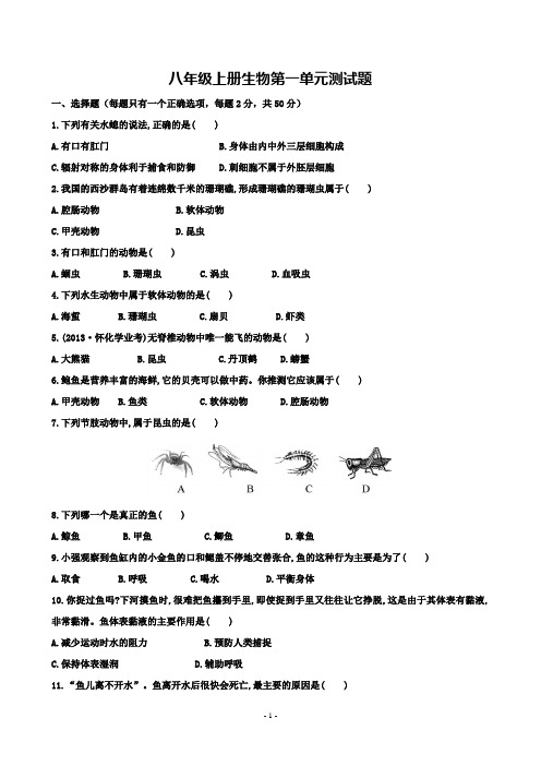 新人教版八年级上册生物第一单元测试题