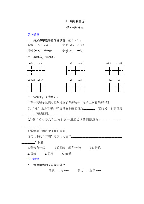 部编版四年级语文上册   6《蝙蝠和雷达》 同步一课一练含答案