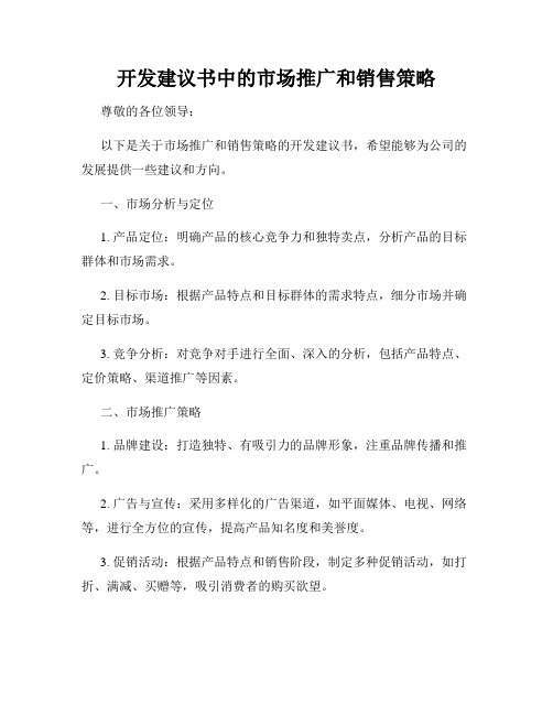 开发建议书中的市场推广和销售策略