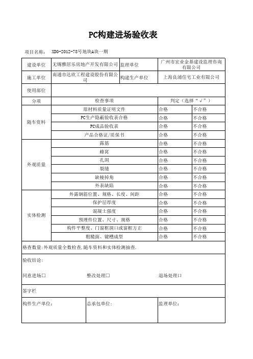 PC构件检查表