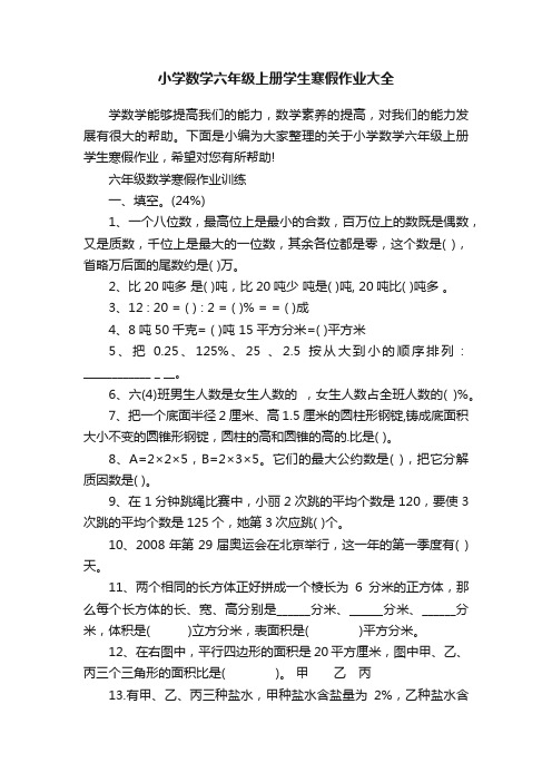 小学数学六年级上册学生寒假作业大全