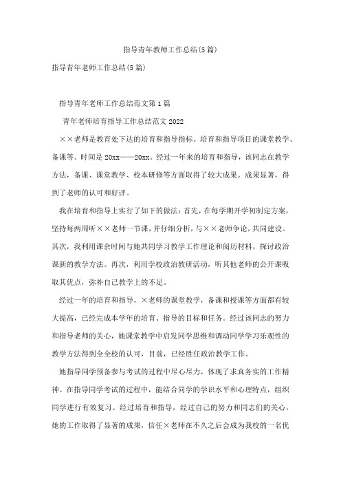 指导青年教师工作总结(5篇)