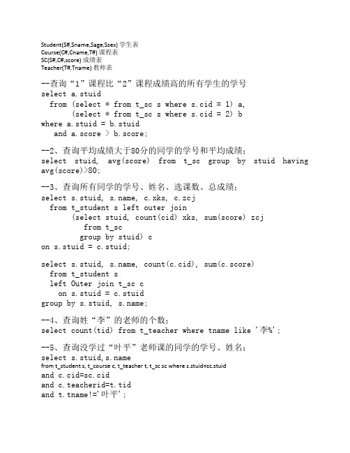 完美的50sql题目及答案