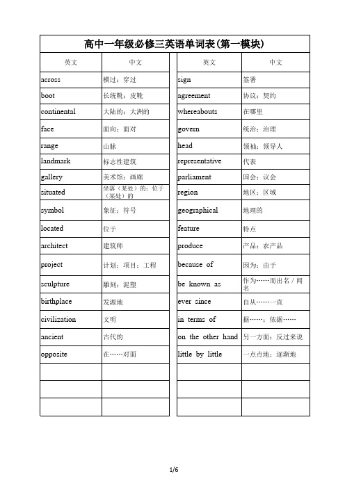 外研版 高一英语必修三单词表 默写版 