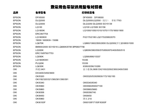 最常用色带架通用型号对照表